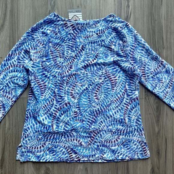 Women’s Jackquard ¾ Sleeve Blouse Blue Pattern Size Small - Picture 9 of 9